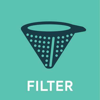 Icon of a filter in dark green on a bright green background.