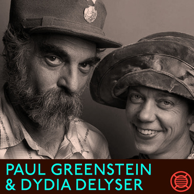Image card for Paul Greenstein and Dydia DeLyser's Neon Speaks appearance, with a portrait of Paul and Dydia in black and white.