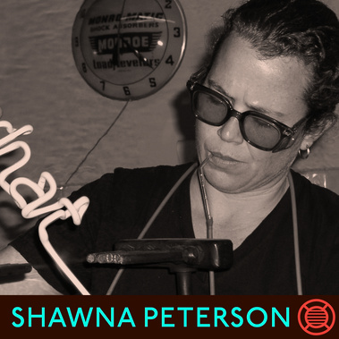 Image card for Shawna Peterson's Neon Speaks appearance, with Shawna tube bending in black and white.