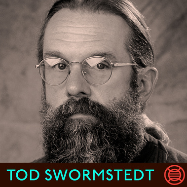 Image card for Tod Swormstedt's Neon Speaks appearance, with a black and white photo of Tod.