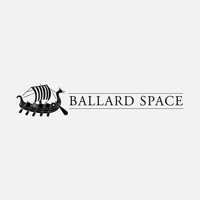 Black and white logo that says "Ballard Space" and includes a viking ship.