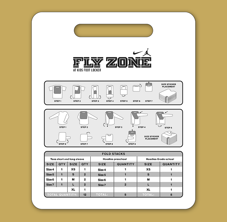 infographic for retail employees, explaining the step-by-step process of folding t-shirts and long sleeve shirts for retail display.