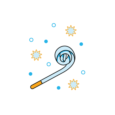 party noisemaker with stars, circles, and dots