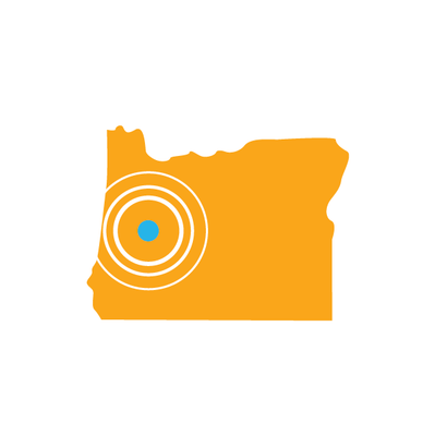 State of Oregon with one dot circled by  concentric lines