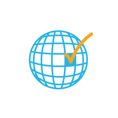 world with grid pattern and one checkmark in a box 