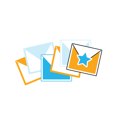 Six envelopes of varying design, and a star sticker