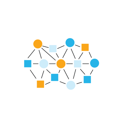 scientific graphic showing a multi-colored connected network of shapes.