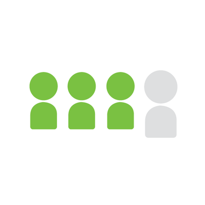 Three small green figures followed by one larger grey figure.