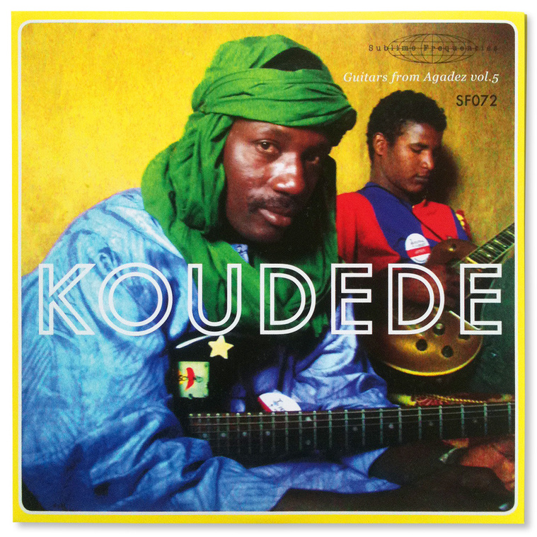 Nigerian guitarist Koudede on the album cover of Guitars from Agadez Vol. 5 on Sublime Frequencies.