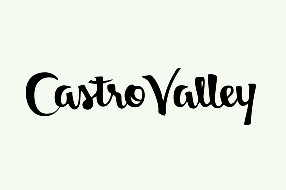 The city name “Castro Valley” hand lettered with a brush in black ink in a heavy upright script.