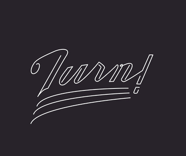 Early digital drawing of the Turn! neon sign design in black and white.