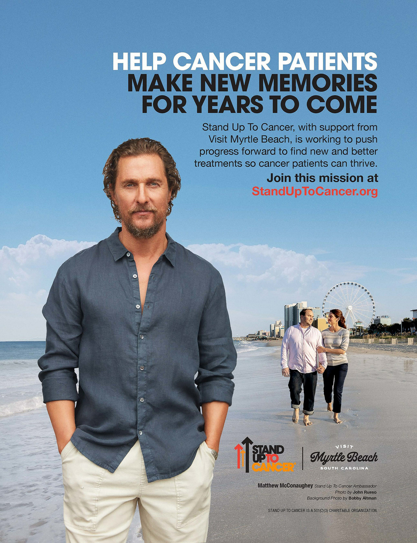stand up to cancer ad with Matthew McConaughey and a couple in Myrtle Beach South Carolina. 