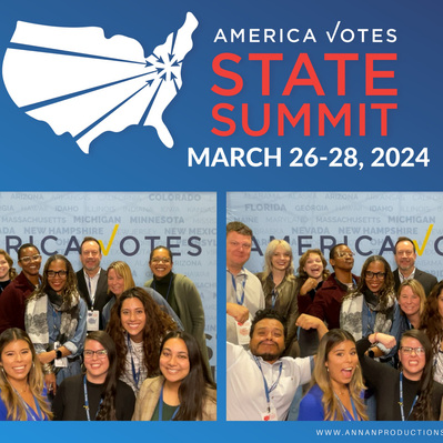 Two different group photo booth images of diverse individuals in a single custom frame at the 2024 America Votes State Summit Event.
http://www.annanproductions.com/