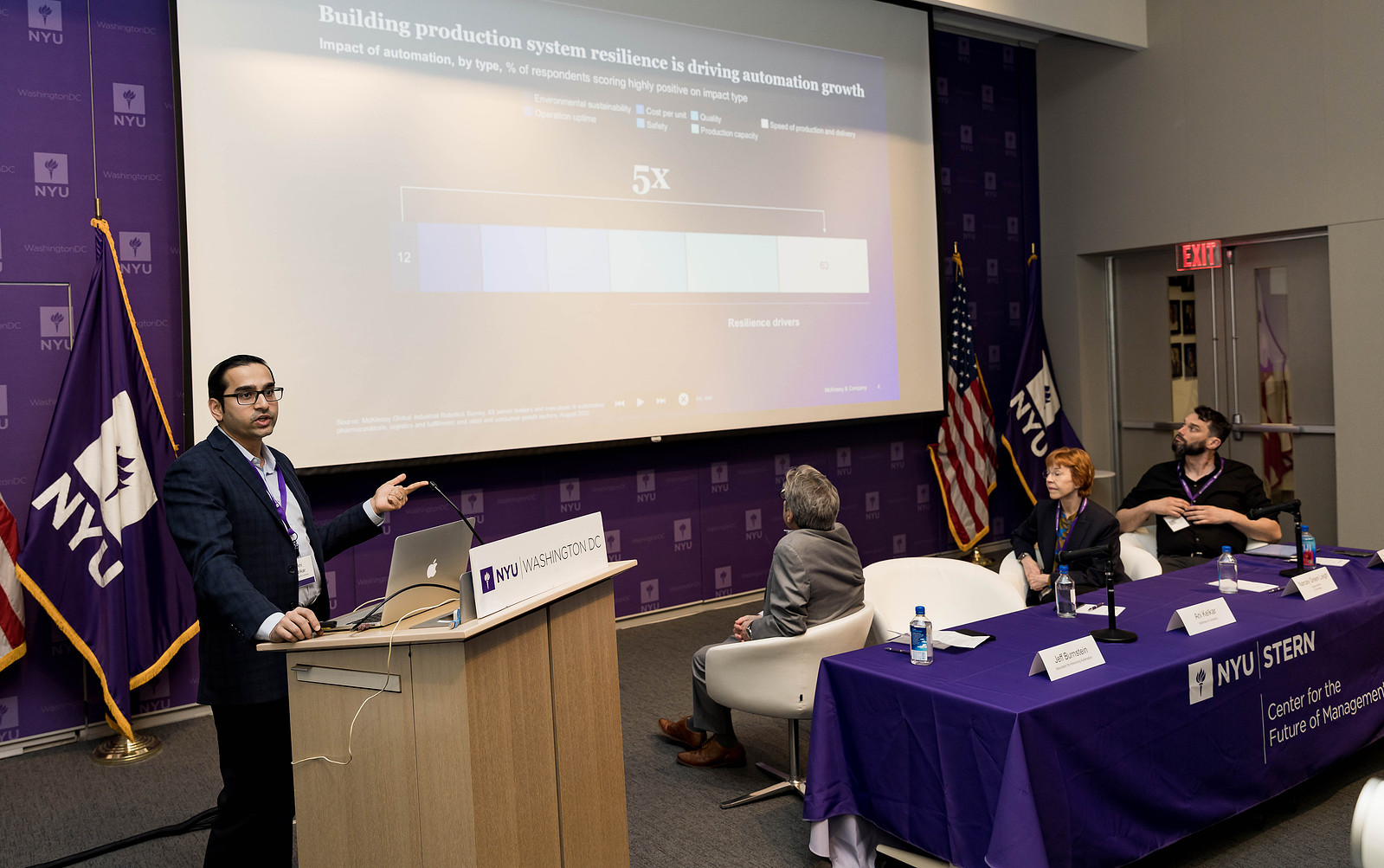 A man wearing glasses is presenting in front of an audience at the 2023 NYU Event
http://www.annanproductions.com/