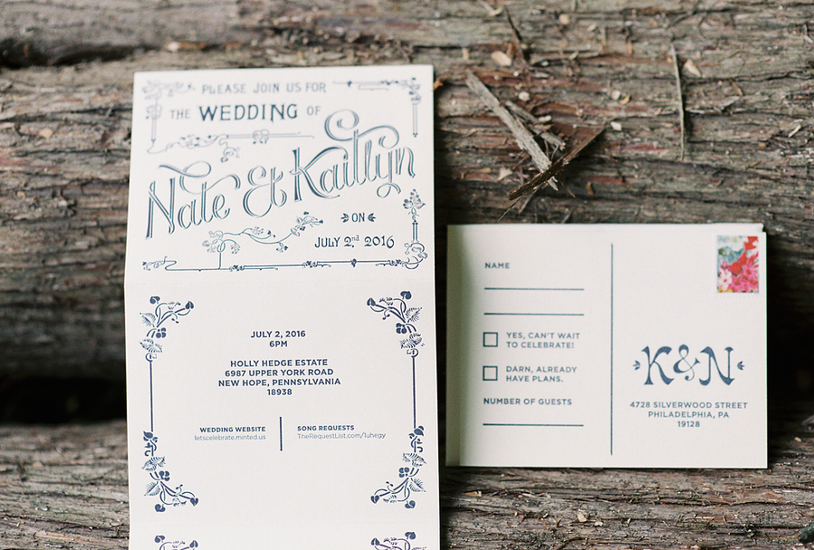 Detail of unfolded wedding invitation design