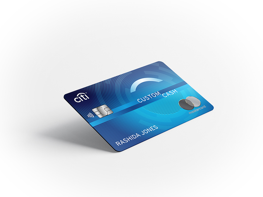 Image of the Citibank Custom Cash Card at a 3/4 angle