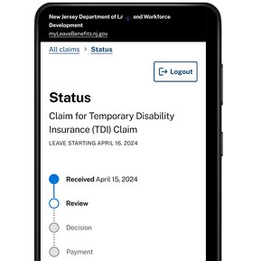 zoomed in view of mobile design, featuring a claim status of Temporary Disability Insurance.