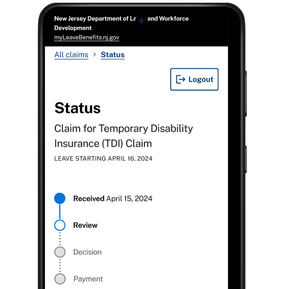 zoomed in view of mobile design, featuring a claim status of Temporary Disability Insurance.