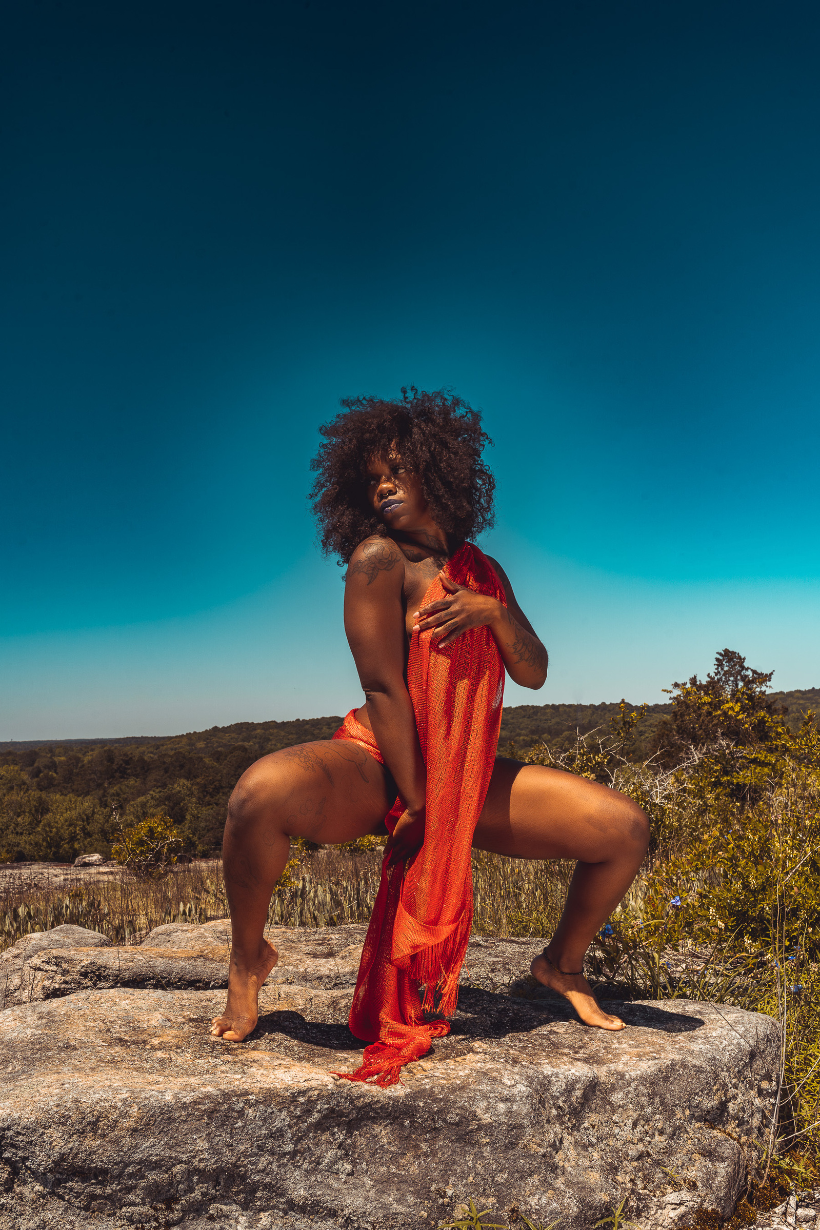 Goddess Stance - A Goddess In Human Form. The entire series was shot at Arabia Mountain, Georgia. This piece will only have (5) Matte 20 x 30, (5) glossy 12x18, (25) glossy 8 x 12 printed