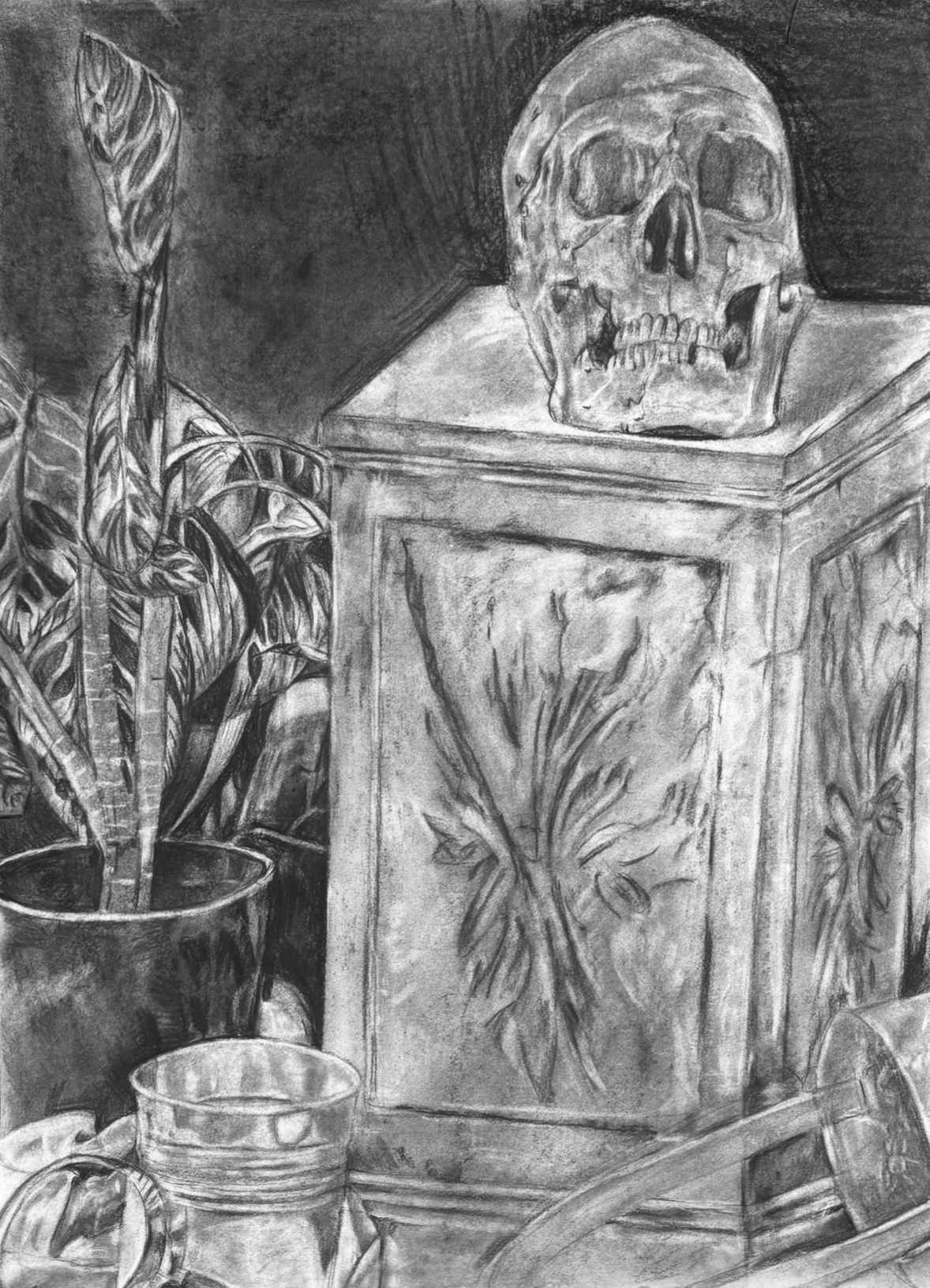 still life in charcoal