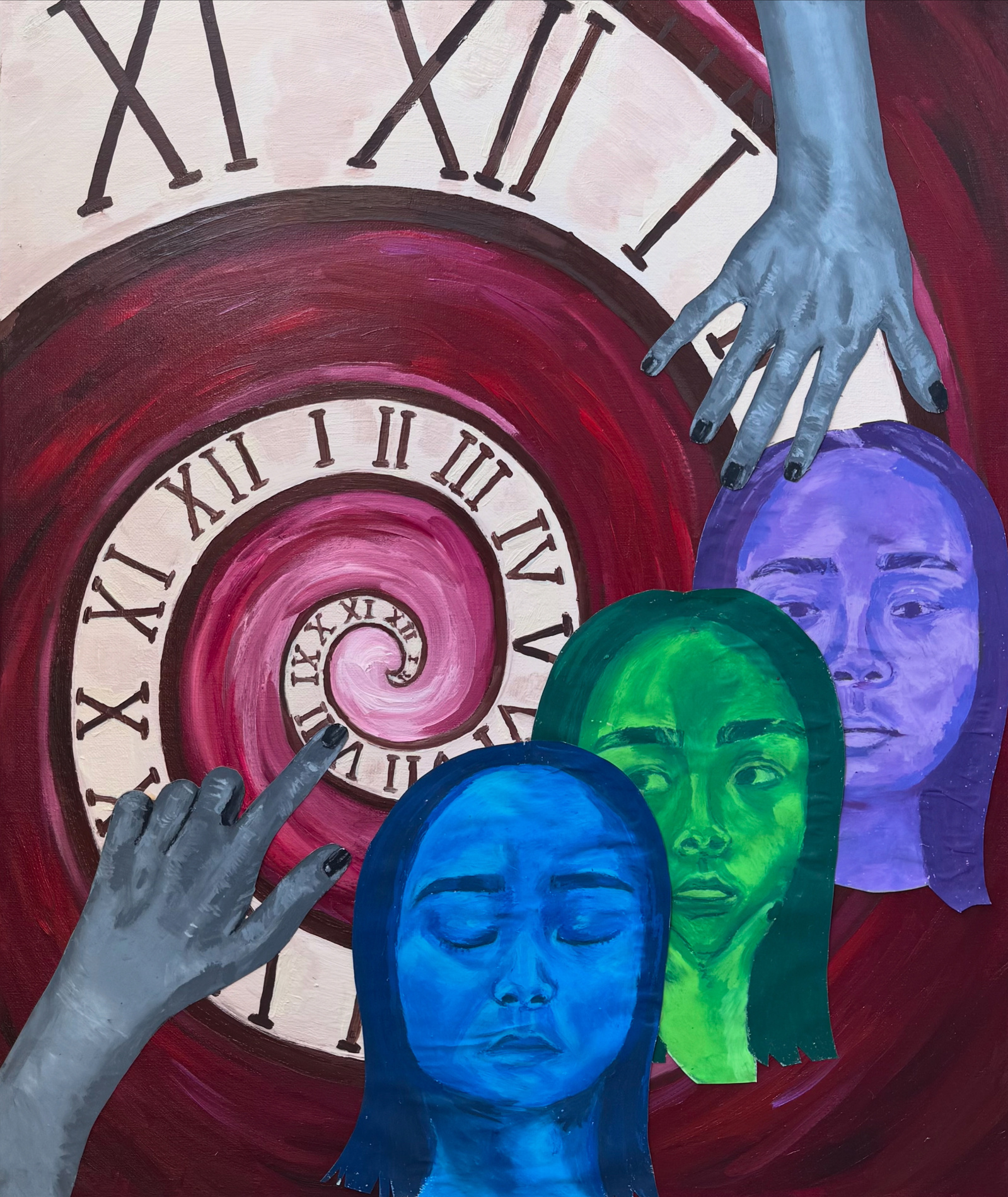 oil painting and oil pastel drawings layered on top