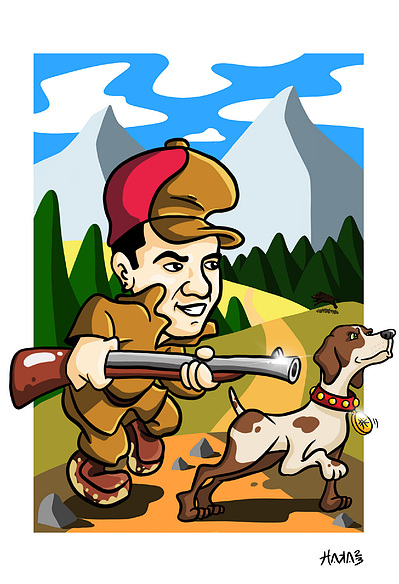 Hunting-looneytunes-dog-cazador-illustration-portrait-opari-digital-regalo-bosque-ttaka-marrazkilari