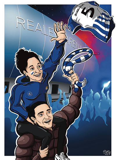 Reala-sociedad-anoeta-zubeldia-camiseta-hooligan-iribarren-opari-retrato-illustration-ttaka-marrazkilari