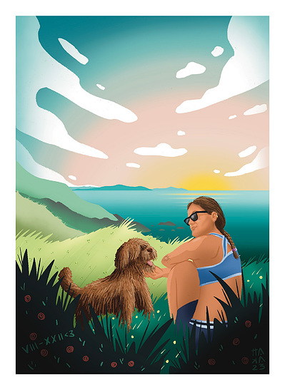 retrato-perro-mascota-amor-mar-acantilado-montana-retrato-relago-ttaka-marrazkilari-illustration-digital