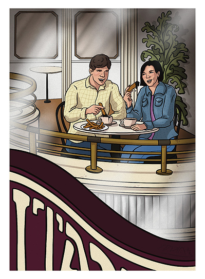 cafeteria-pareja-padres-amor-churros-illustration-digital-ttaka-opari-amaia