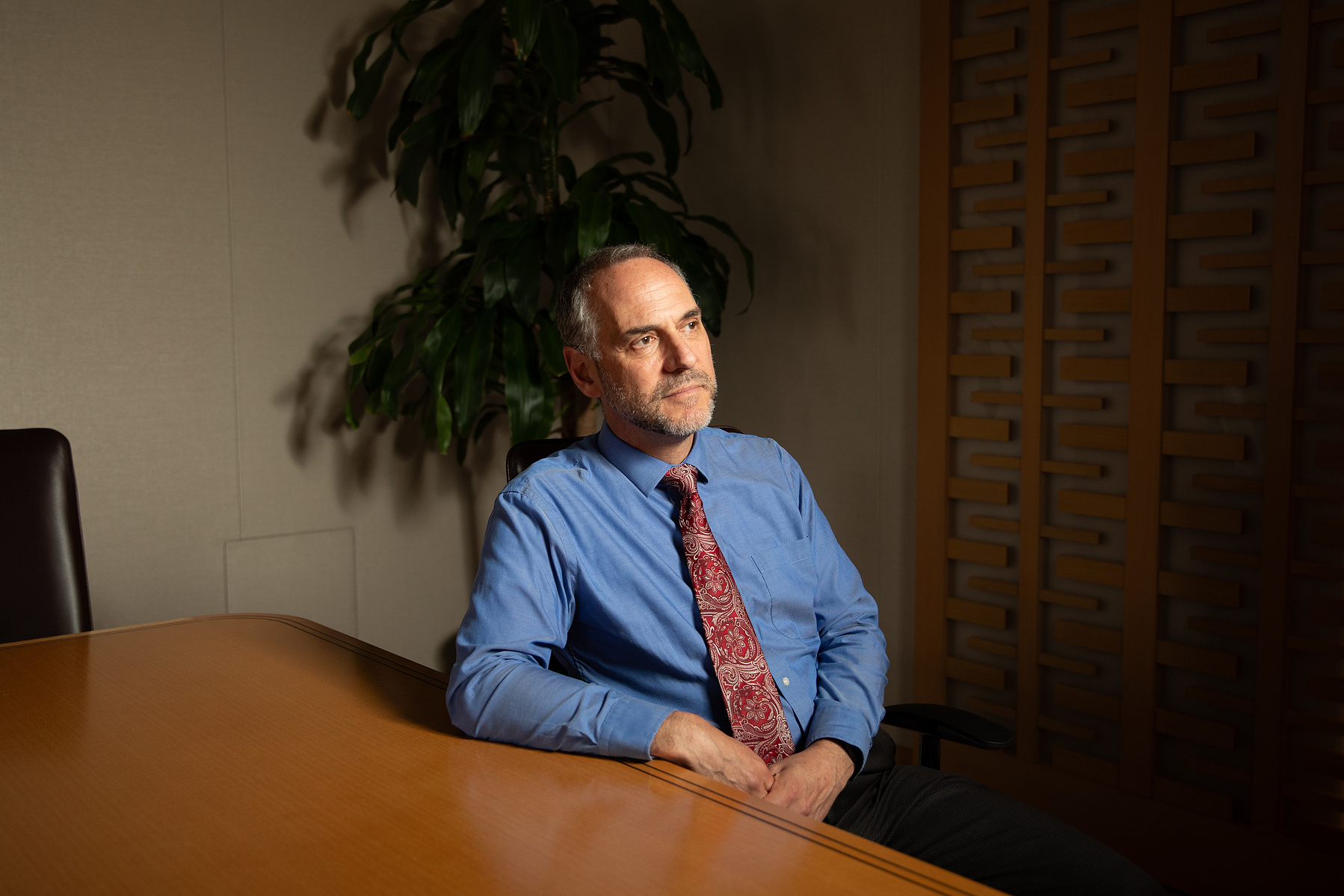Adam Falk, president of the Sloan Foundation, in the New York offices of the Alfred P. Sloan Foundation. Charities have been cutting spending in response to a Trump tax hike on investment proceeds. June 10, 2025. New York, NY. (photo by Olga Ginzburg for