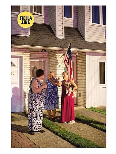 Three women and a dog on a 4th of July night. New York City. Staten Island. 