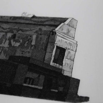 A black and white illustration of a concrete wall.
