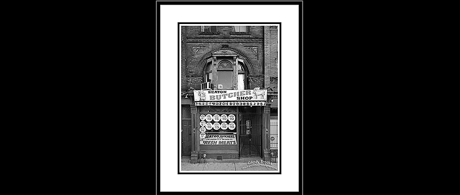 Black and white pictures of Toronto store fronts