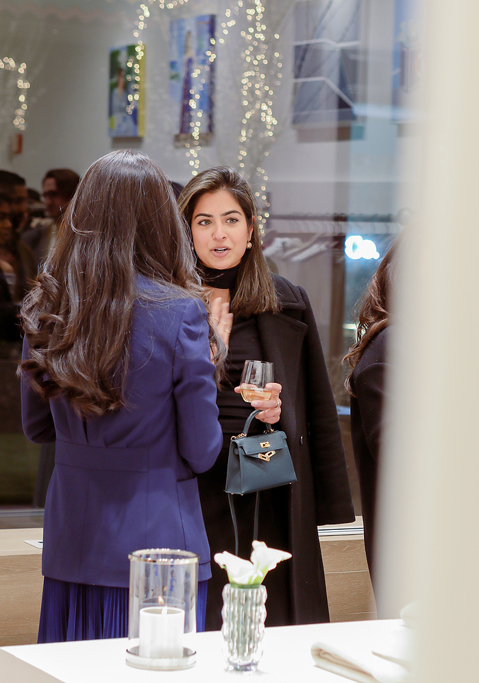 Sanam Gidwani and Julie Kim at Galerie Girauld art opening at Rockefeller Center