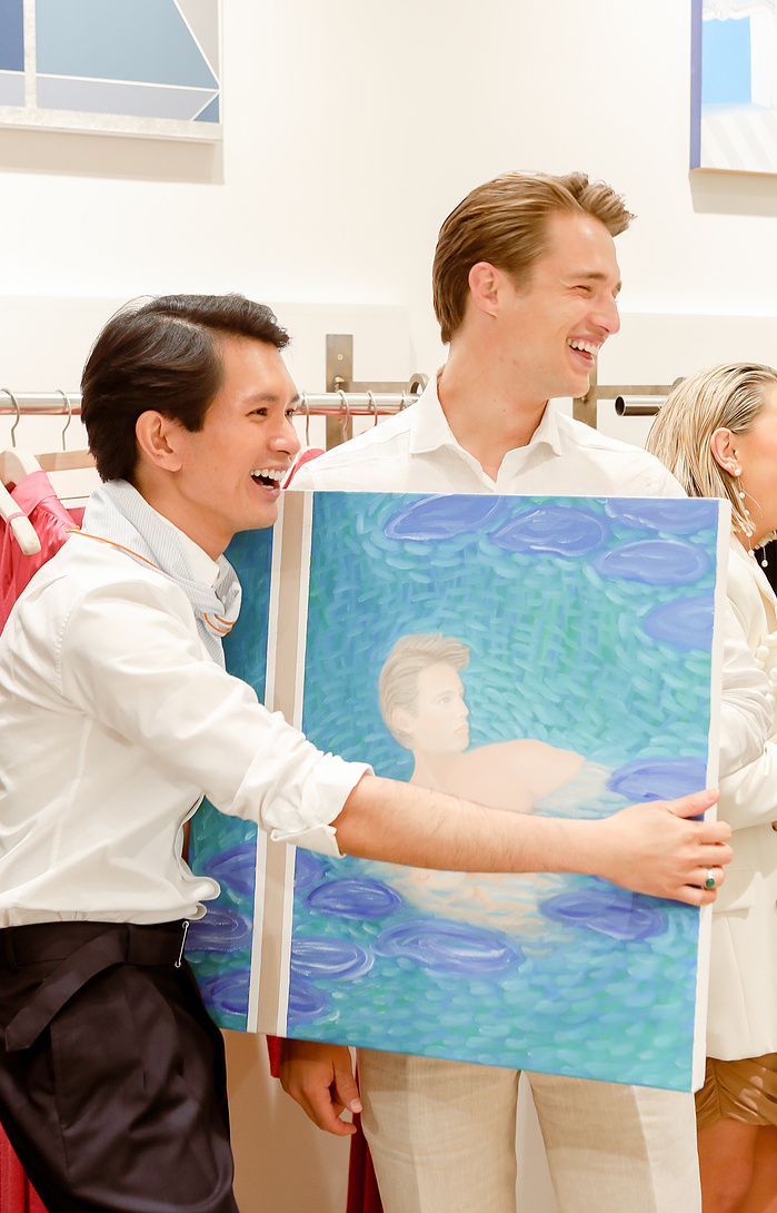 Migel Girauld and Morten Nielsen and his painting