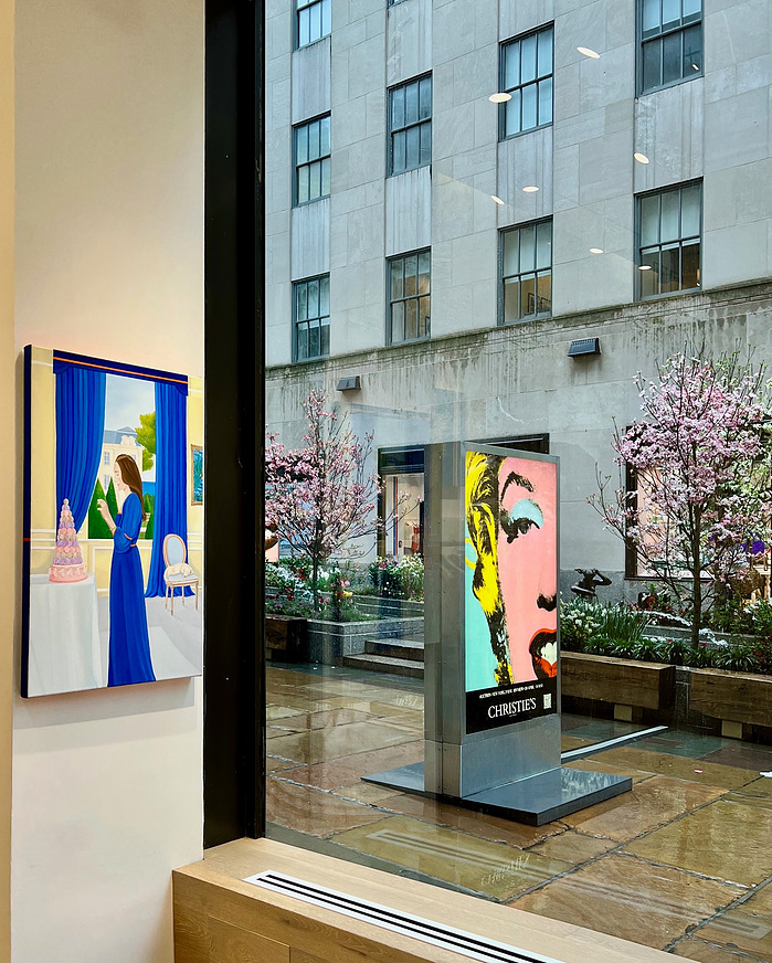 Migel Girauld's painting of Carolyn with Warhol's Marilyn and a view of the iconic Channel Gardens