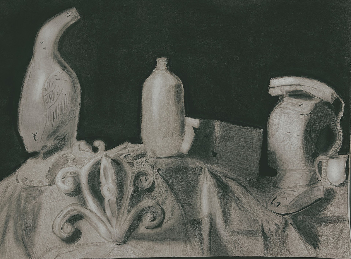18in x 24in
Graphite & charcoal
November 12th, 2024
An in classroom still life.