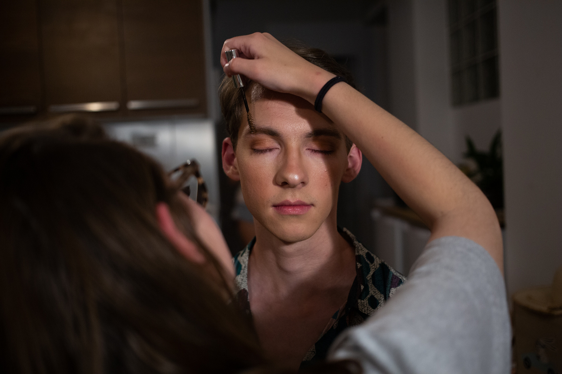 MSU student Alec Gerstenberger gets his makeup done by Hanah Kaplan in Mersaille, France on July 13, 2019.