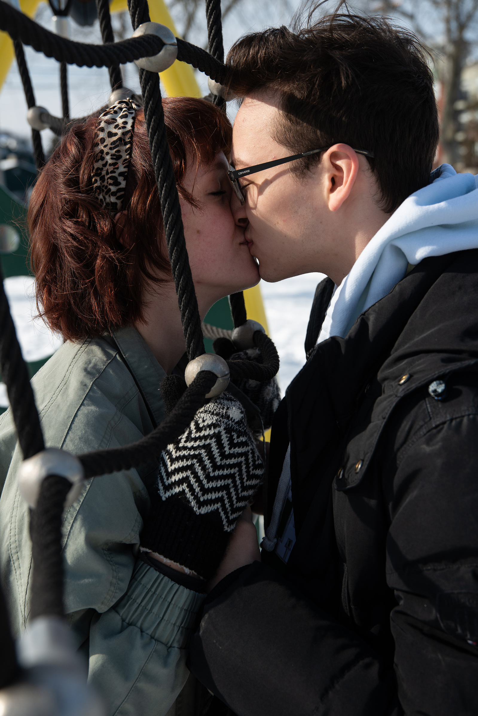 Sophomore creative advertisement major, Victoria Pierce (left) and junior advertising management major, Evan Shaffer (right) photographed at a playground in East Lansing on Feb. 12, 2020.
