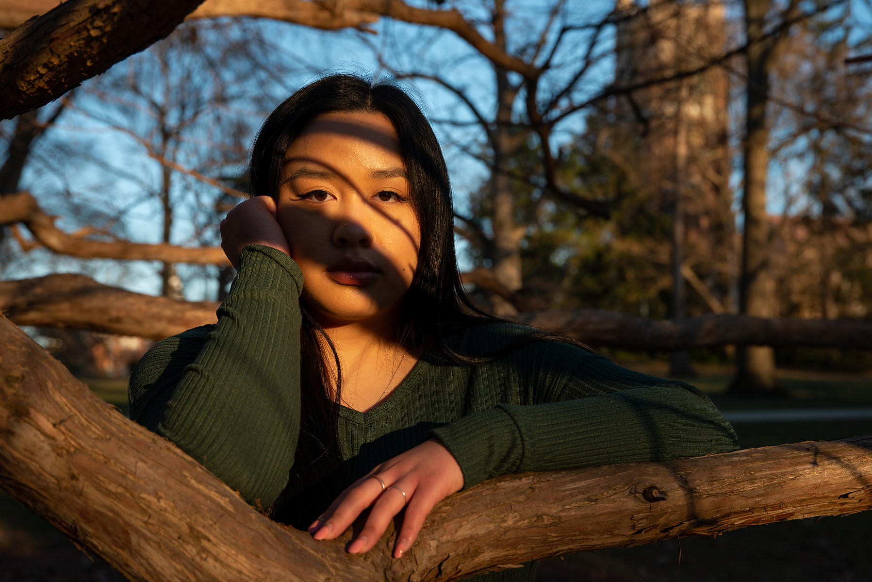 MSU sophomore Annie Hamaty poses for a portrait near Beaumont Tower on March 20, 2021. Annie was adopted at a young age from Vietnam and was enrolled in various camps/programs with her parents throughout her life to learn about her culture. She is current