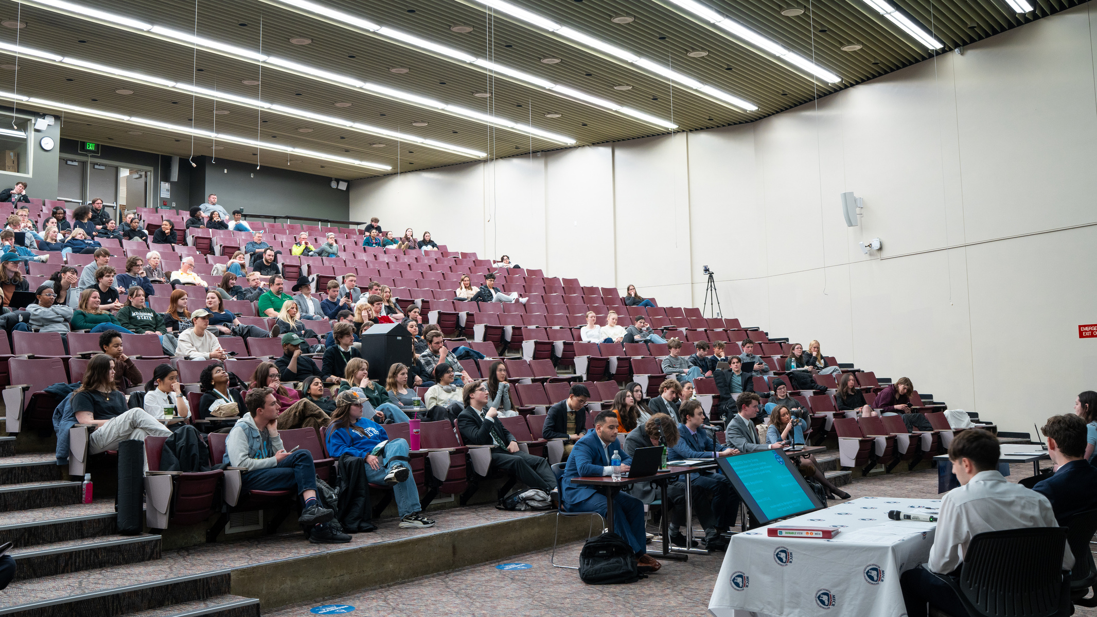 The Red Cedar Law Review hosts a debate on four topics between the Michigan State University Democrats and College Republicans at Broad Business College in East Lansing, Michigan on April 15, 2025. The four topics were rent control, immigration, gun contr