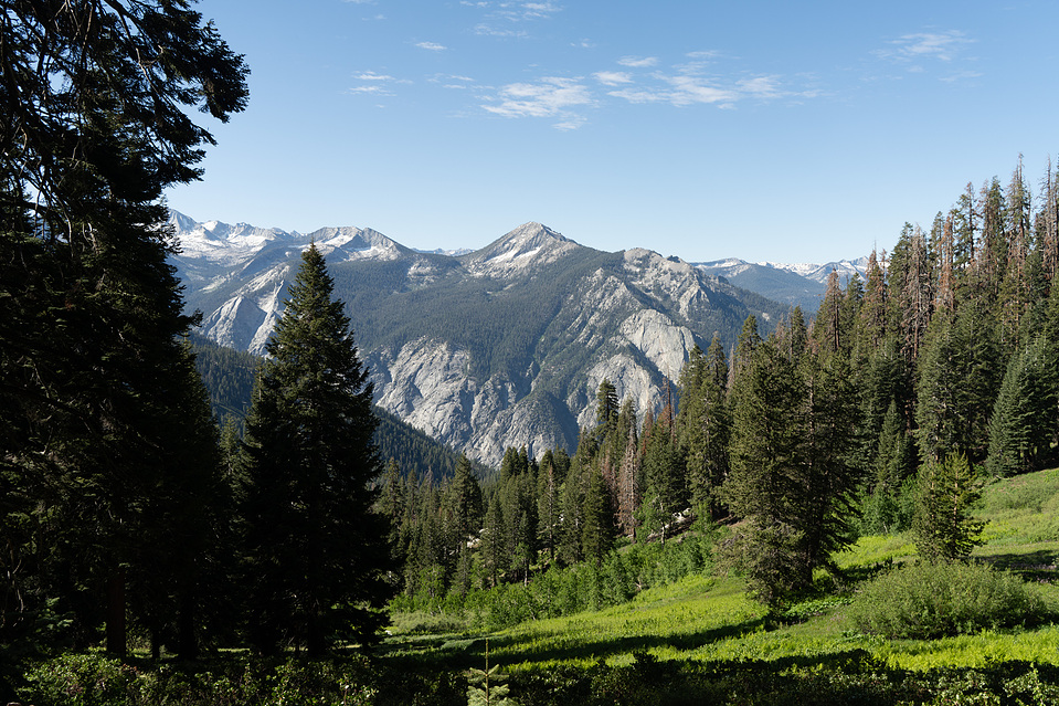 Mountain view with a meadow in the foreground