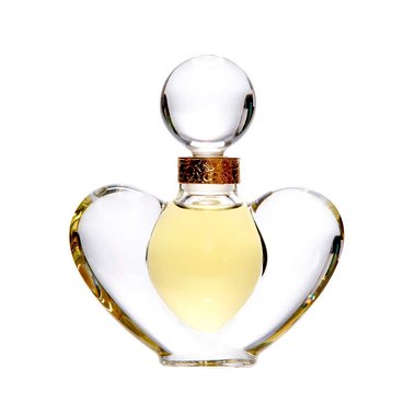Product photography of perfume bottle on white background