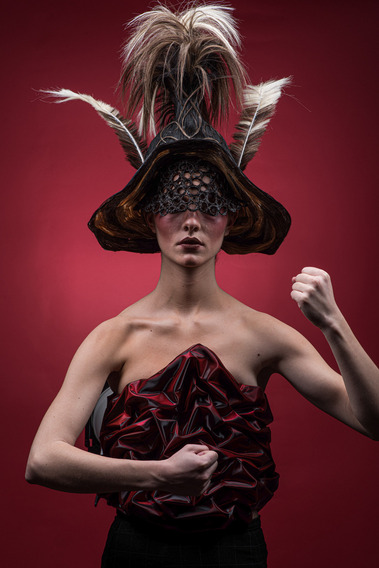 Montreal fashion photographer captures the fusion of Spartacus-themed costume and avant-garde hairstyle