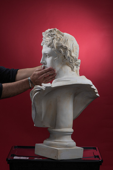 Spartan warrior-inspired fashion shoot showcasing dramatic hair and creative styling in a Montreal studio