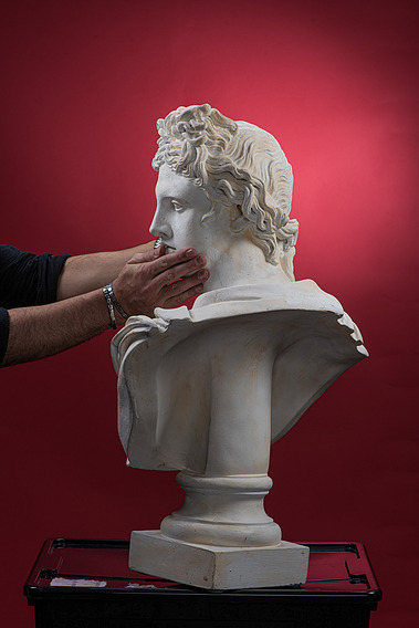 Spartan warrior-inspired fashion shoot showcasing dramatic hair and creative styling in a Montreal studio