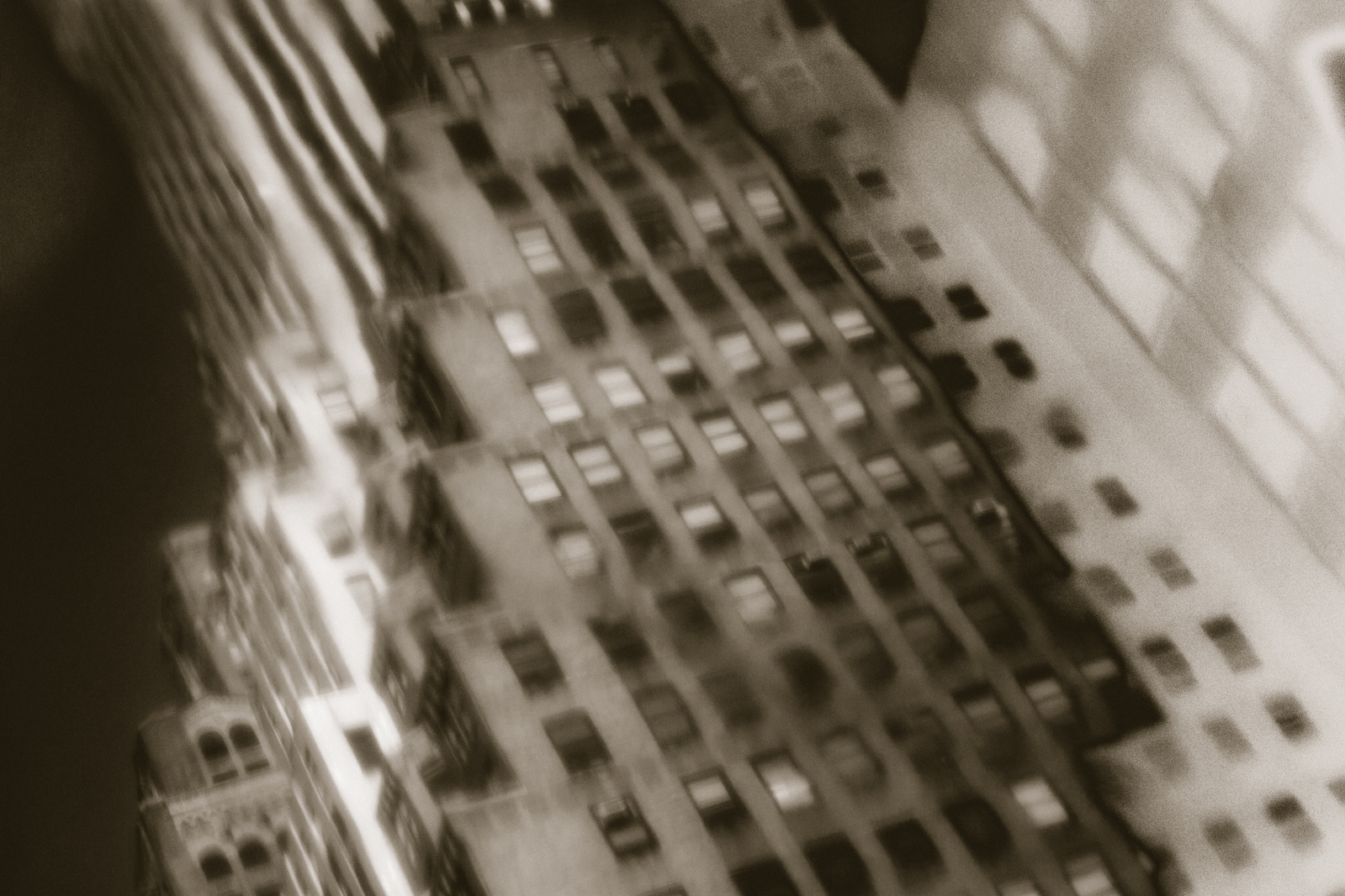 Brownstones in frog perspective in monochrome brown tones