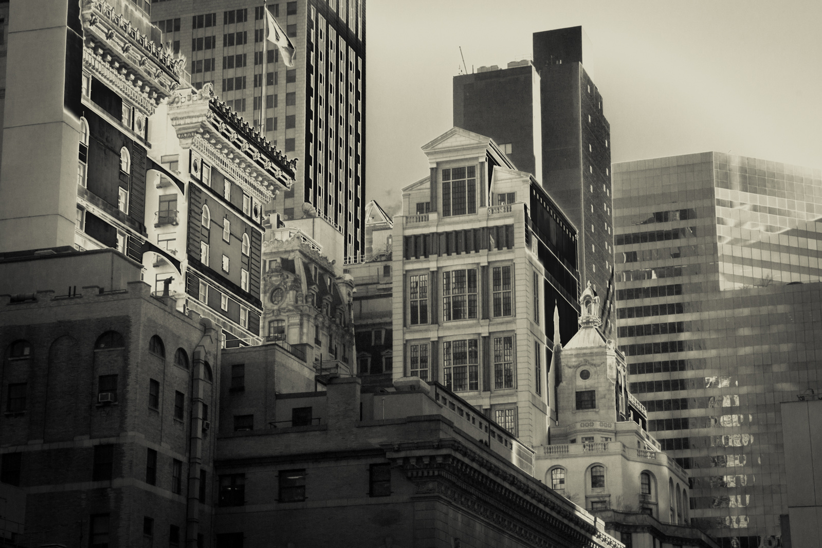 Old & new architecture in mid Manhattan, monochrome tones