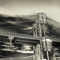 Brooklyn Bridge in NYC from frog perspective in monochrome tones