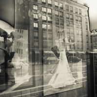 Window reflection in Manhattan with Fred & Ginger & Audrey Hepburn